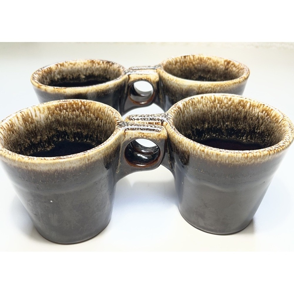 4‎ Vintage Hull Oven Proof Brown Drip Glaze 10 OZ Coffee Mugs Tea Cups 3.5" USA